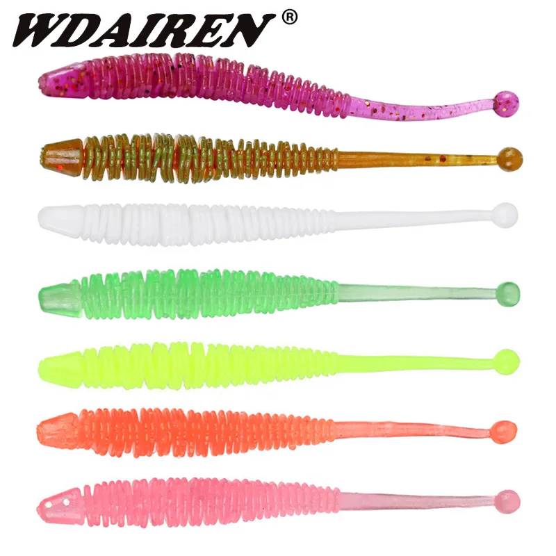 10pcs/Lot Fishing Spiral Worm Soft Lure 6cm 0.6g Jigging Wobblers Smell Shrimp Additives Silicone Artificial Bait Pesca Tackle