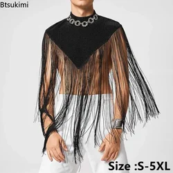New2026 Men's Irregular Vests Tassel Patchwork Turtleneck Sleeveless Casual Cloak Ponchos Sexy Streetwear Fashion Tank Tops Male