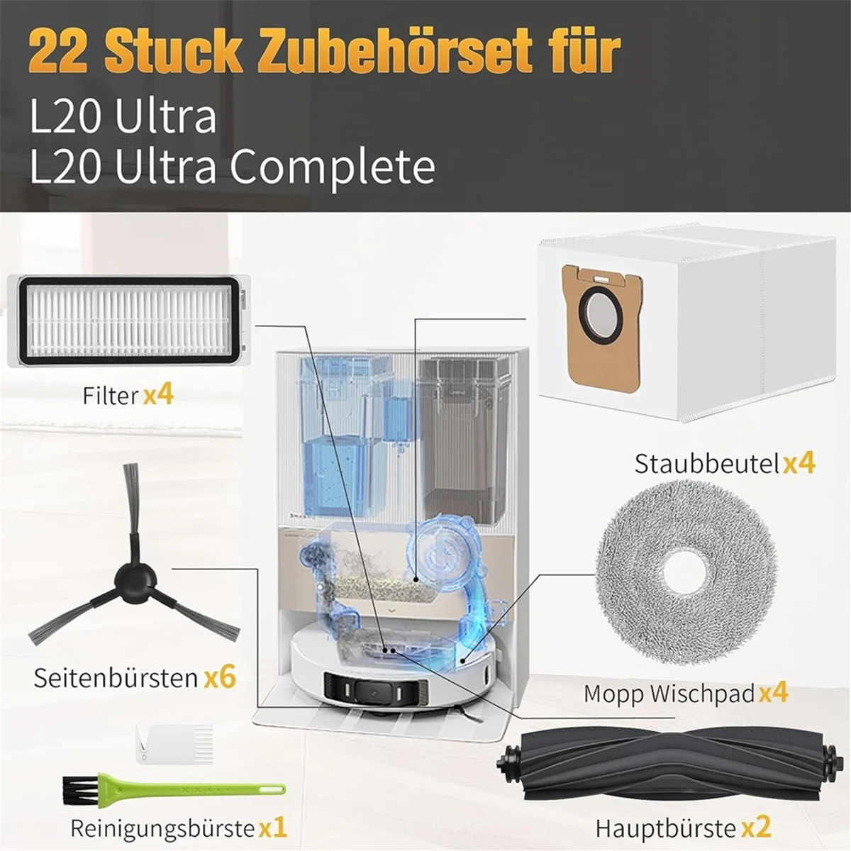 Acessórios para Dreame L20 Ultra Complete, Peças de reposição, Acessório Conjunto com Escovas Principais, Sacos de pó