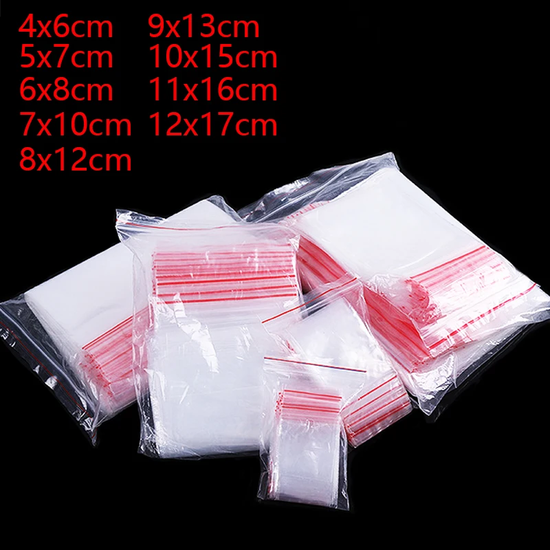 

100pcs/pack Thickness 0.05mm Small Zip Lock Plastic Bag Reclosable Transparent Bag Red Edge Vacuum Bag Poly Clear Pouches