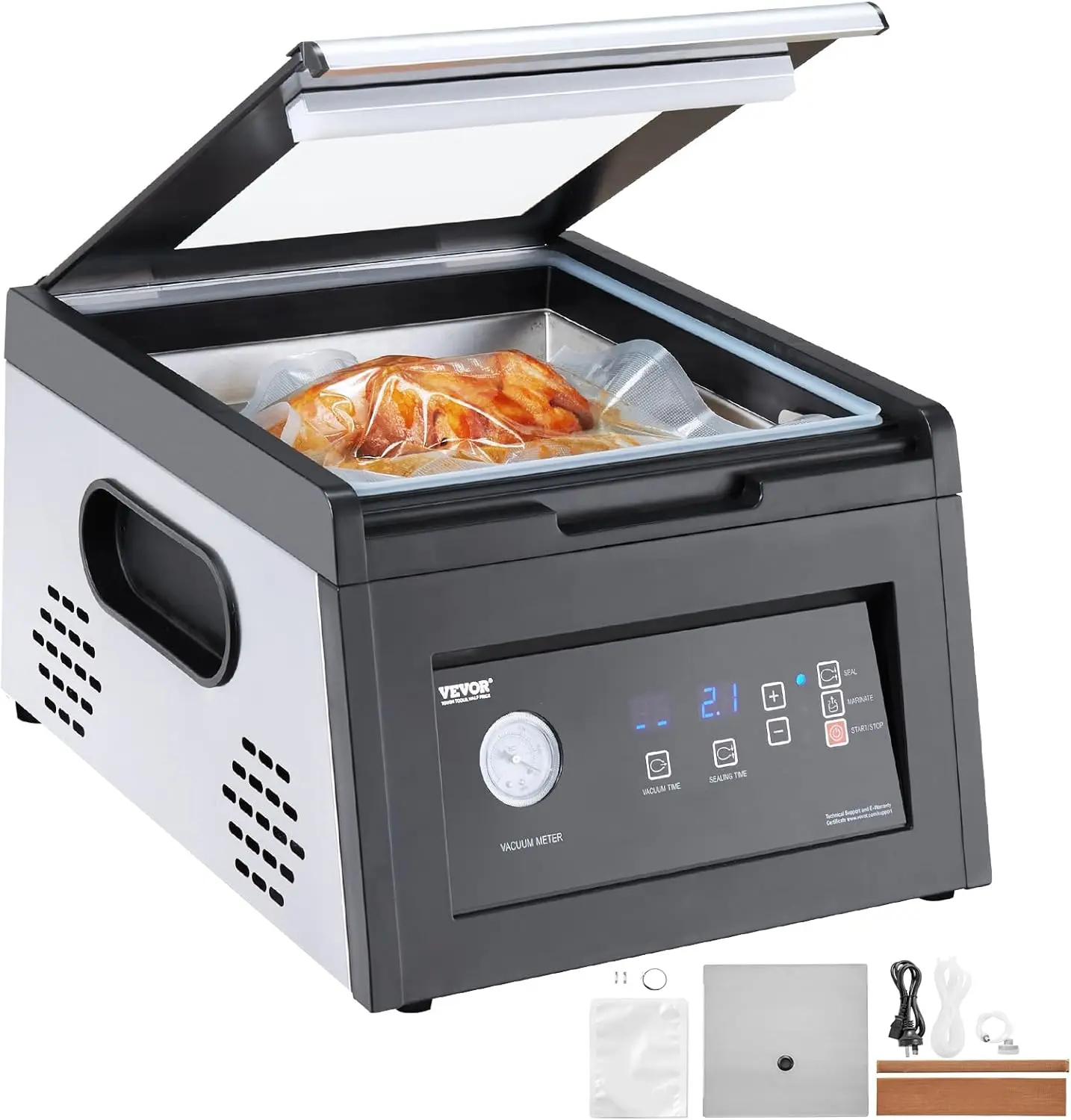 Chamber Vacuum Sealer, 380W Vacuum Pump Power, Vacuum Packing Machine for Wet Foods, Meat, Compact Design with 11.5