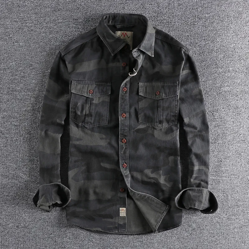 

Washed Cotton Camouflage Cargo Shirts Men Durable Outdoor Hiking Long Sleeve Shirts Male Sport Casual Outwear Camicia XT788