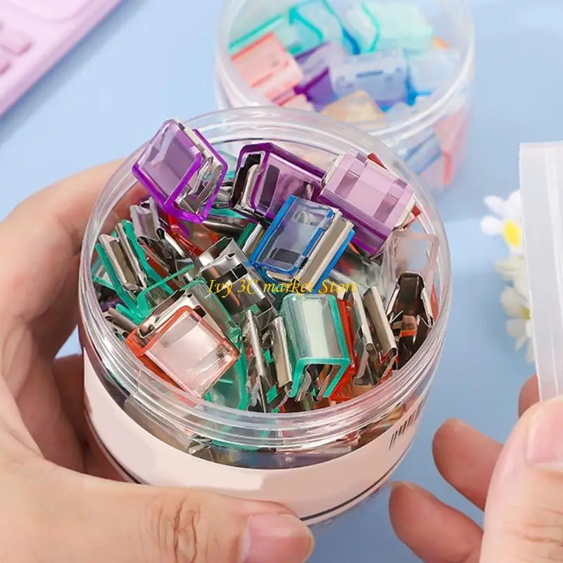 D7YC 20Pcs Candy Colored Clear Push on Clips Plastic Paper Clip Documents Organiser Clips for Home Office School Supplies