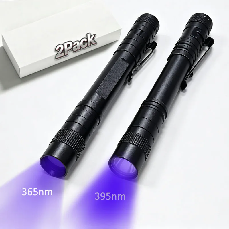 TOPCOM Mini UV Penlight 2Pack 365nm/395nm LED AAA Battery Powered Ultraviolet Flashlight Pen for Pet Stain Skin Tinea Detection
