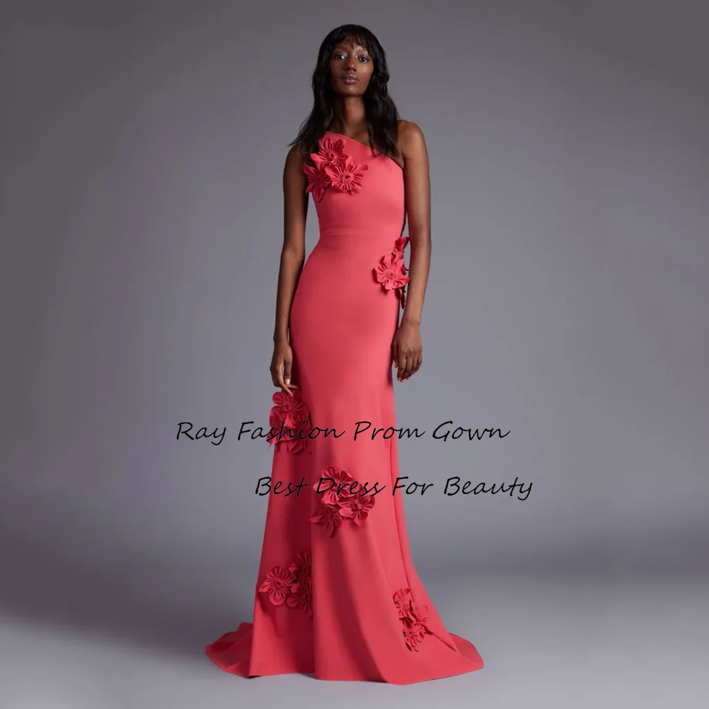 Ray Fashion Mermaid Evening Dress One Shoulder Handmade Flower With Sleeveless Floor Length Formal Occasion Gowns فساتين سهرة