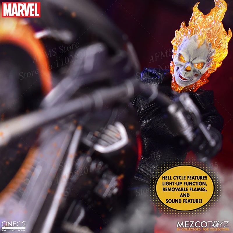 Mezco 1/12 Scale Scale Collectible Figure Ghost Rider Marvel Spotlight Knight With Motorcycle Full Set 6Inch Action Figure Toys