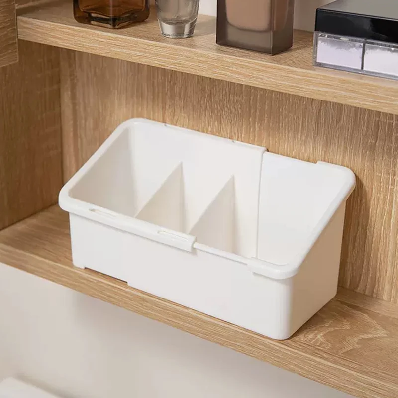 Extendable Mirror Vanity Organizer - Adjustable Compartment Desktop Storage Box with Built-in Mirror for Makeup & Skincare