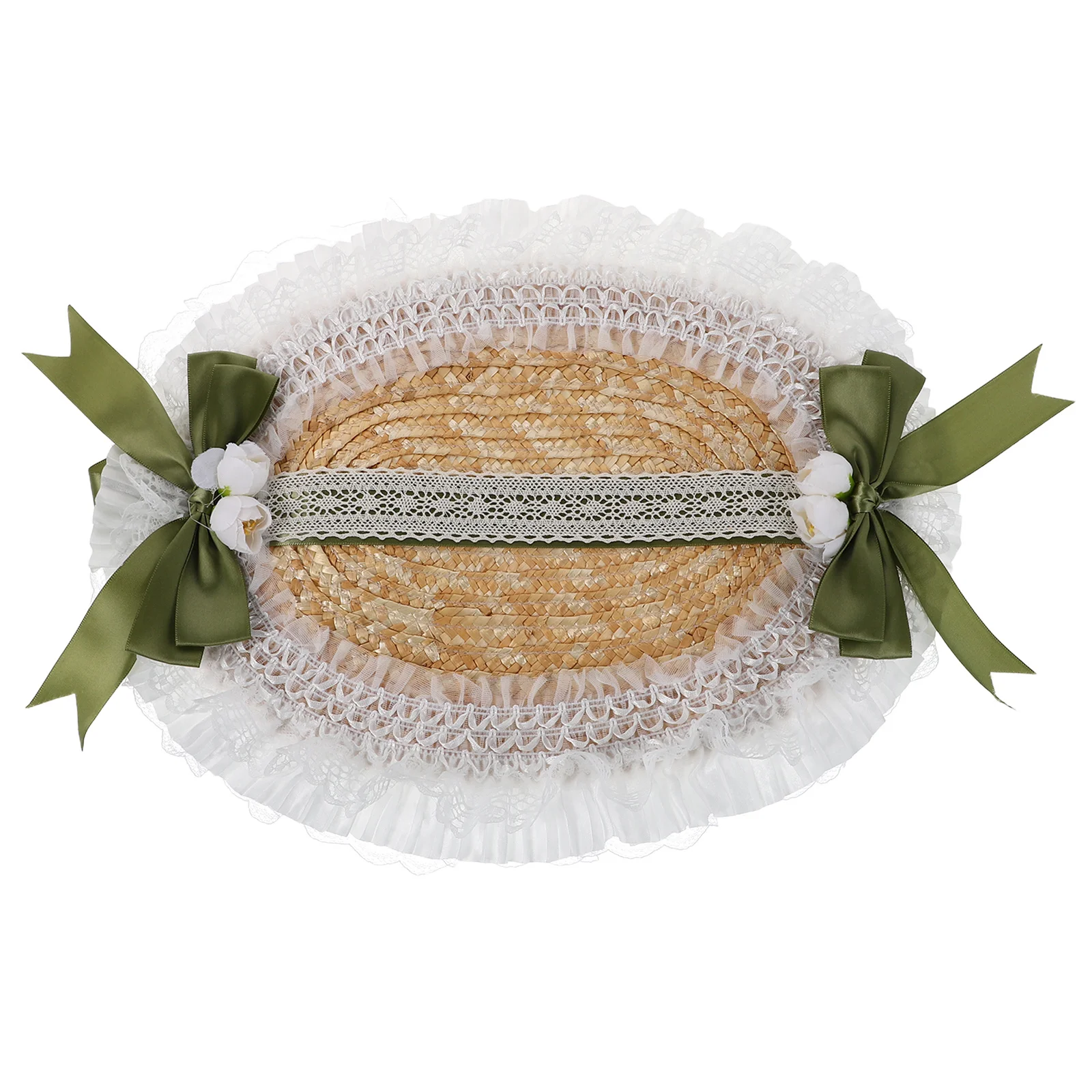 لوليتا قبعة القش الحلو Cottagecore قبعة الشمس مع لهجات الأزهار قابل للتعديل ربطة القوس فيونكة للصيف في الهواء الطلق حديقة حفل زفاف #6
