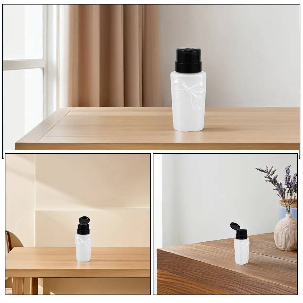 2Pcs Nail Polish Remover Pump Bottles Refillable Lockable Butterfly Cap Cute Bowknot Design Portable Travel Makeup Cleaner view 6