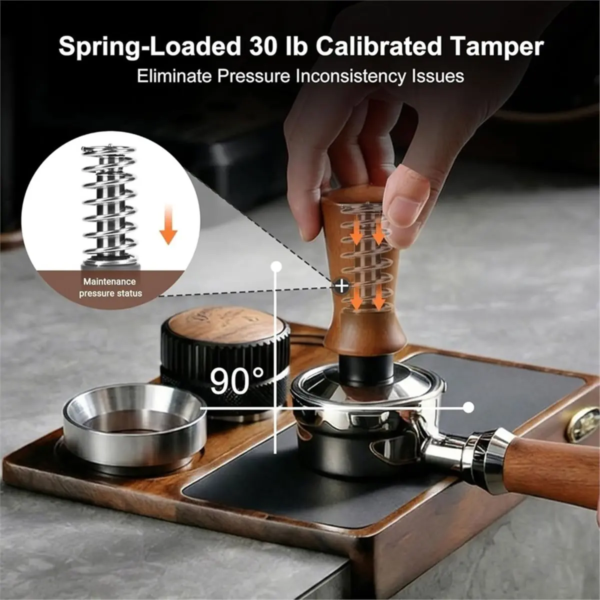 Spring Loaded Calibrated Espresso Tamper 51mm, 4-in-1 Coffee Kit with Leveler, Dosing Funnel & Mat