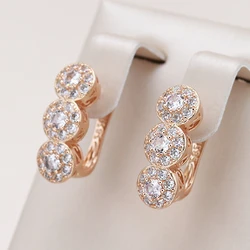 Kinel Luxury 585 Rose Gold Color Women Dangle Earrings Geometry Full Natural Zircon Geometry Bride Wedding Fine Daily Jewelry