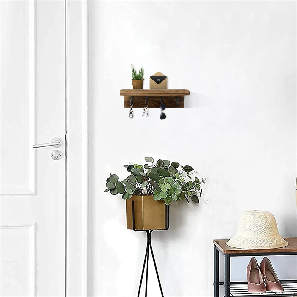 Rustic Wood Wall Key Holder Shelf 3