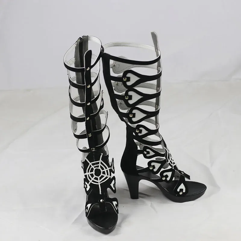 

Anime Overlord Cosplay Shoes Halloween Party Albedo Black Grid Boots eo]5