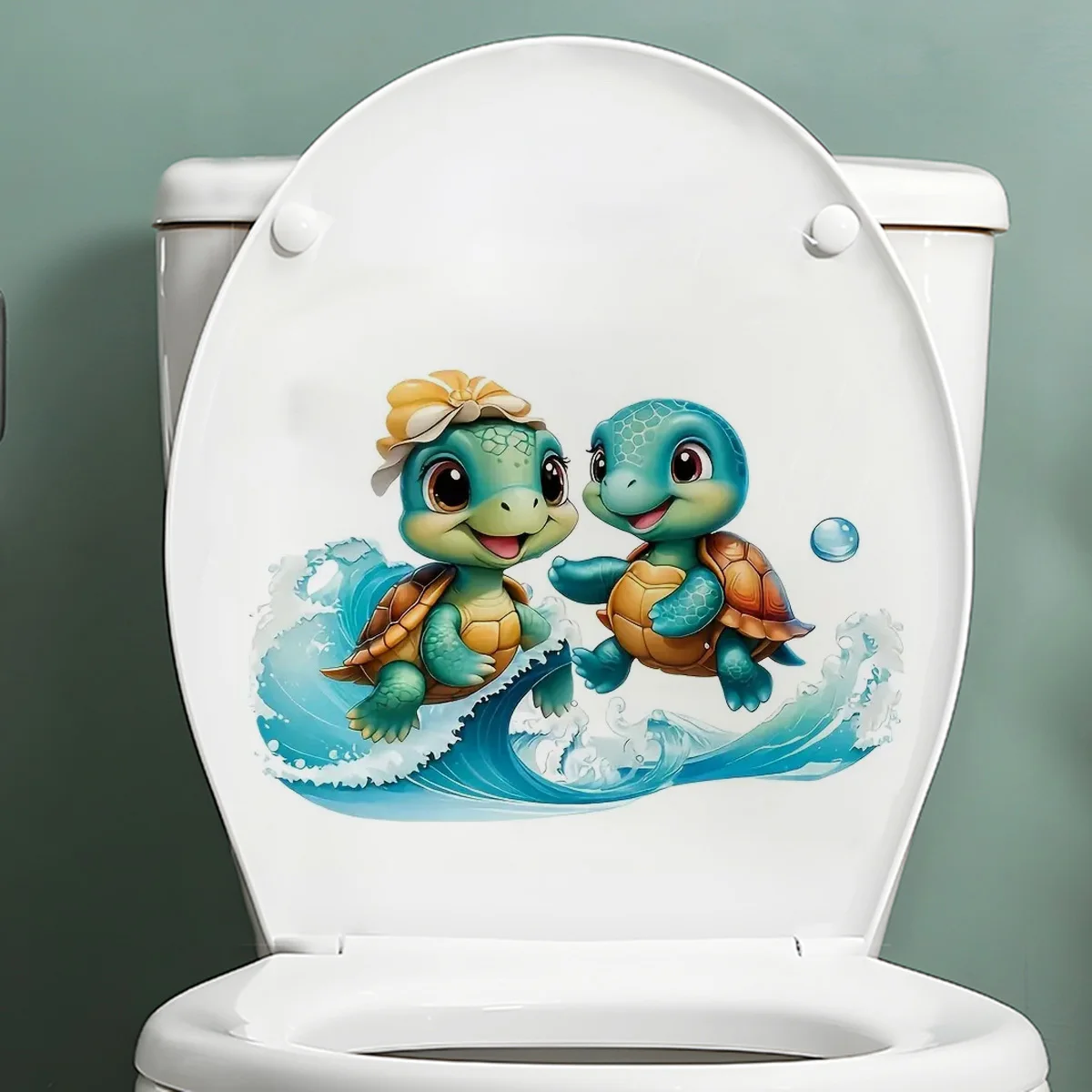 Turtles and Waves Stickers,Wall Toilet Decal Removable, Waterproof Vinyl Car Sticker for Bathroom Decor, Outdoor Indoor Use
