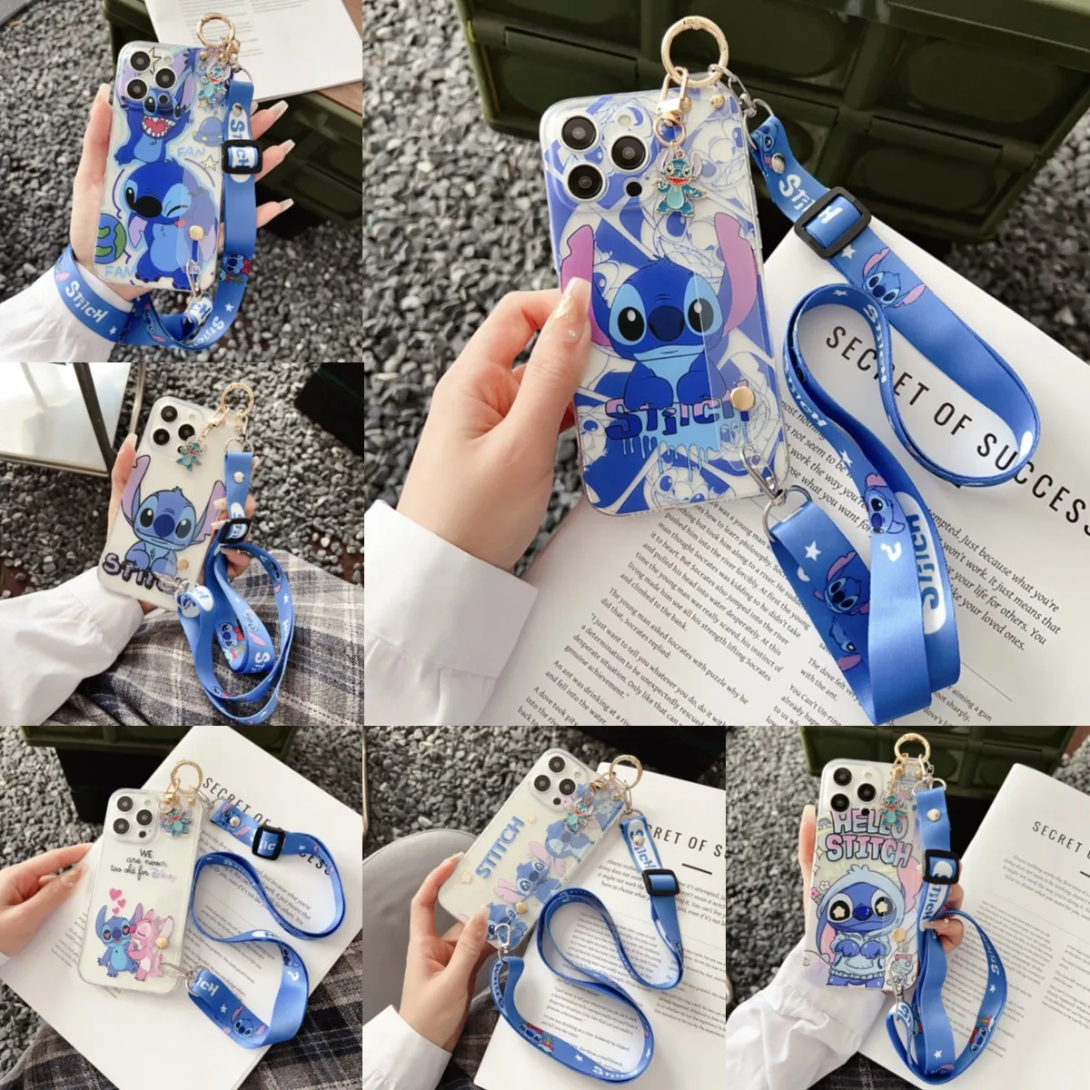 For Vivo V19 Y02s Y91 Y90 Y11 Y3 Y12i Y15s Y19 Y21 Y22 Y35 Y51 Y31 Y53s Y55s Y71 Helllo Stitch Case Wrist Strap Ornament