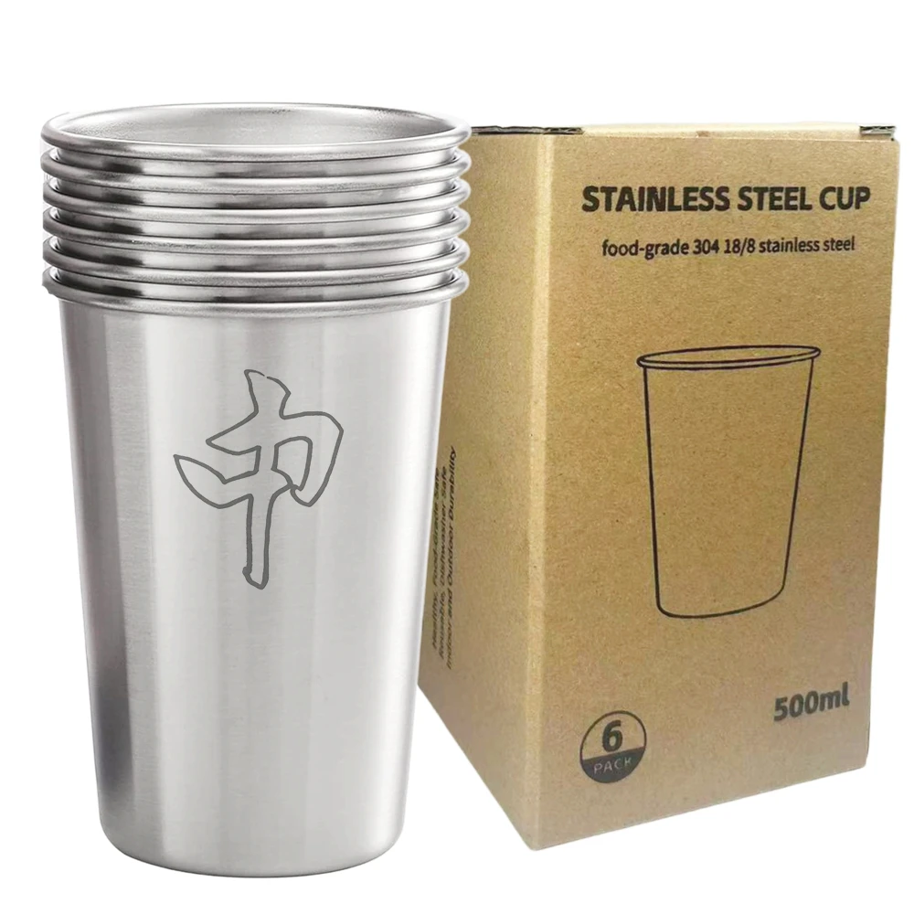 6 Pack 500ml Stainless Steel Pint Cups Stainless Steel Water Tumbler Stackable Metal Camping Cold Drinking Glasses 16oz