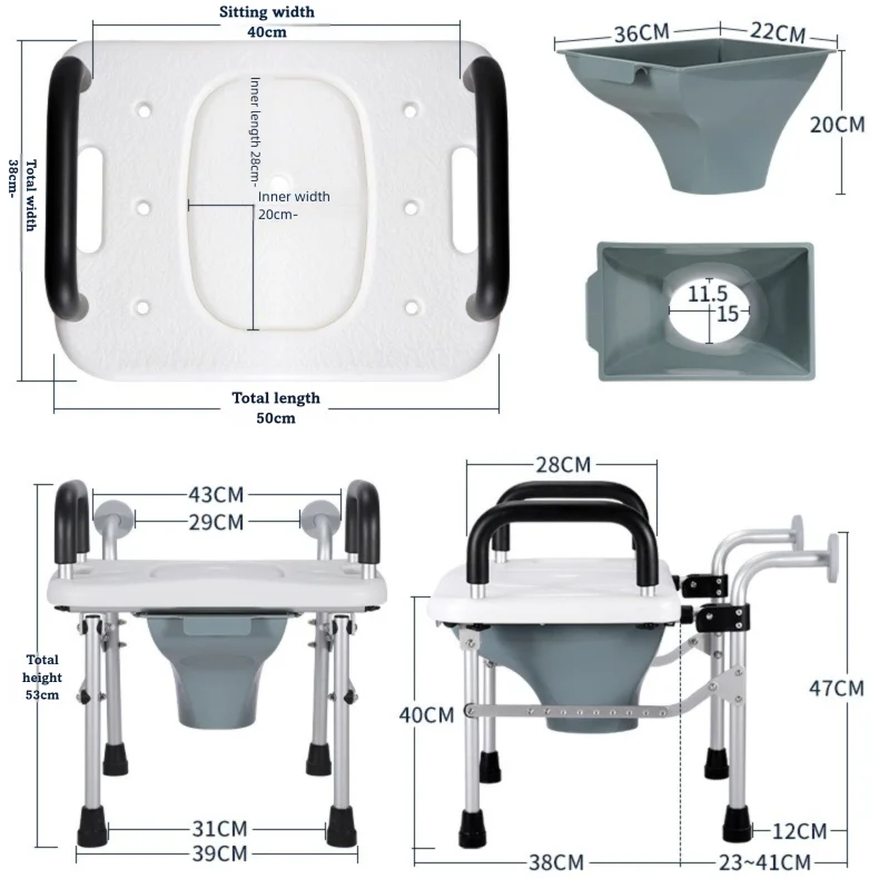 The elderly comfortable padded toilet chair - wall-mounted folding toilet with safety armrests