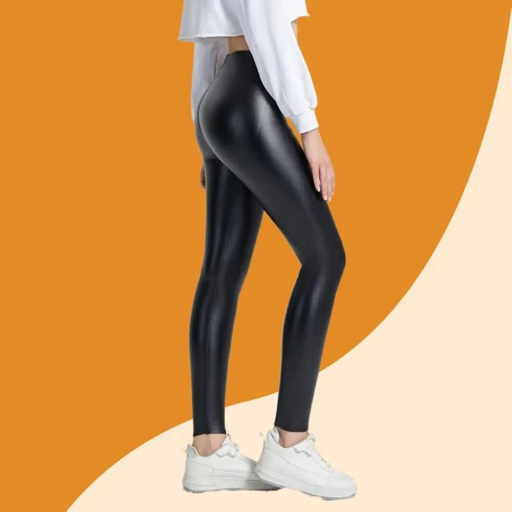 Seamless Tight Women's Leather Pants,Invisible Open Crotch Outdoor Sex Thickened Buttock Lift,Exoticism PU Warm Elastic Leggings