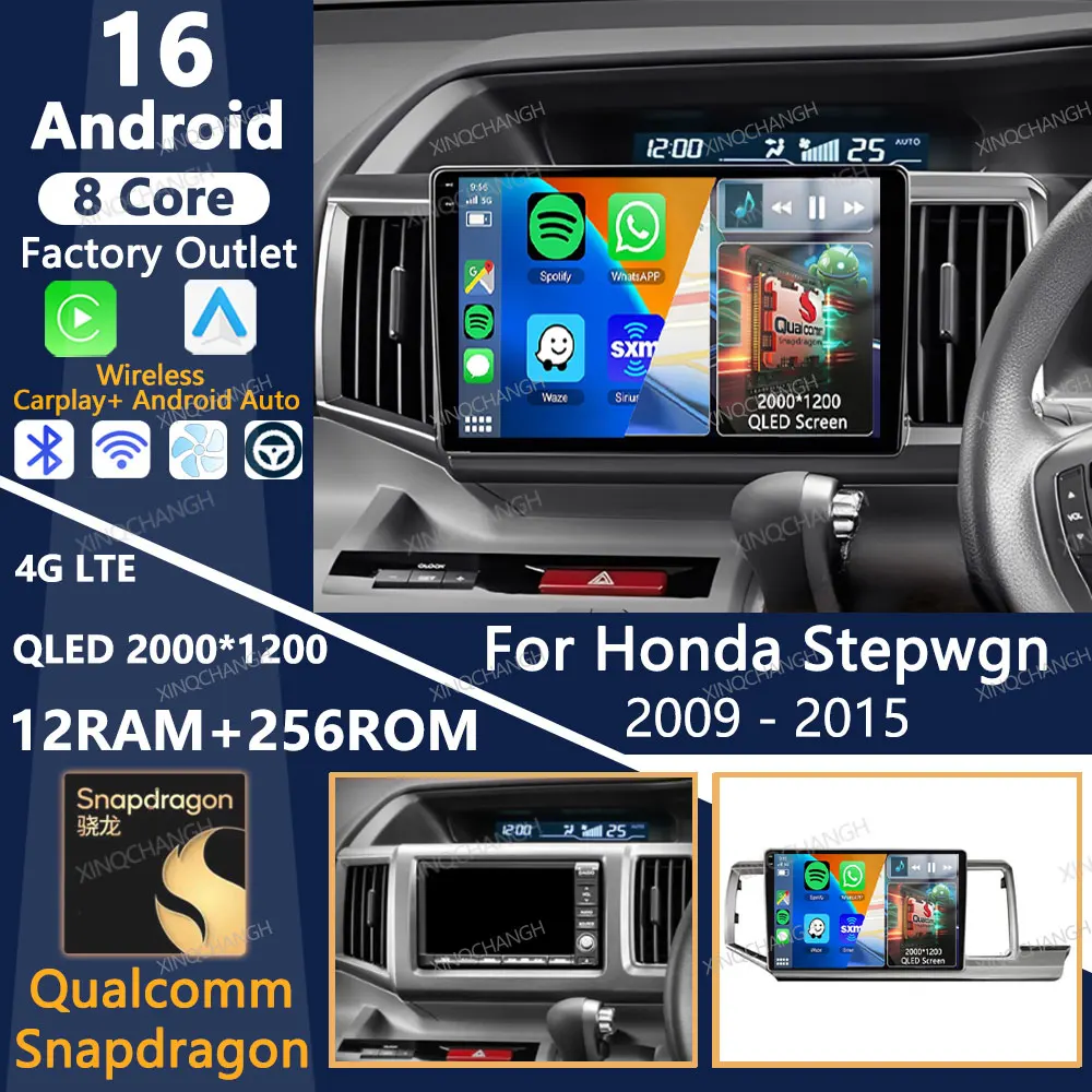 Android 16 Car Radio For Honda Stepwgn 4 2009 - 2015 Video Dash Fitting Panel Kit Stereo Audio 2 DIN Accessories Player Frame
