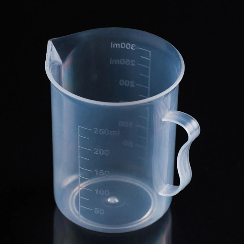 Taza medidora de plástico duradero reutilizable transparente para laboratorio de química, jarra medidora con mango, cilindro de medición