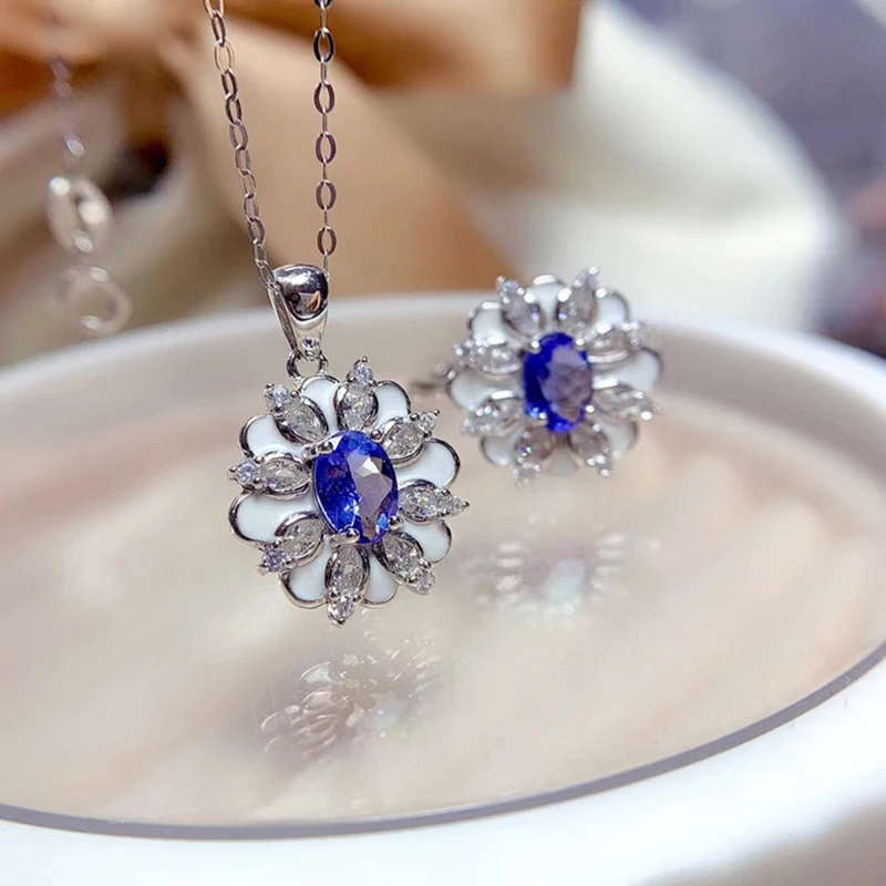 

Natural Tanzanite jewelry sets for women rings pendant silver 925 luxury gem stones 18k gold plated free shiping items