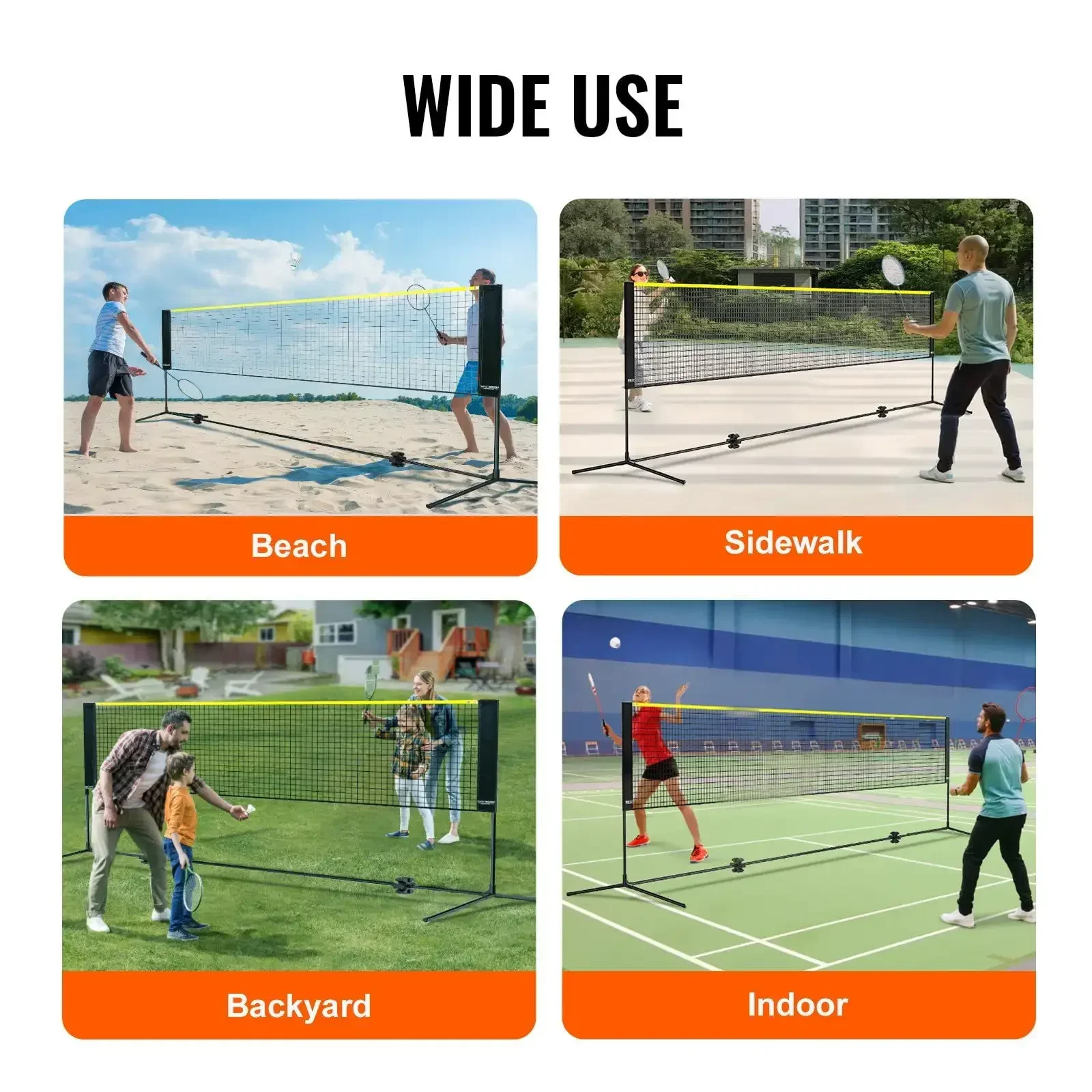 Badminton Net, Height Adjustable Volleyball Net, 14ft Wide Foldable Pickleball Net