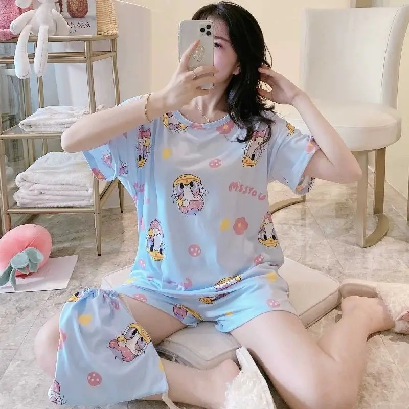 Pajamas Women's Summer Mickey Minnie Cartoon Loose Pajamas Suit Student Short-sleeved Shorts Korean Version Home Clothes Suit