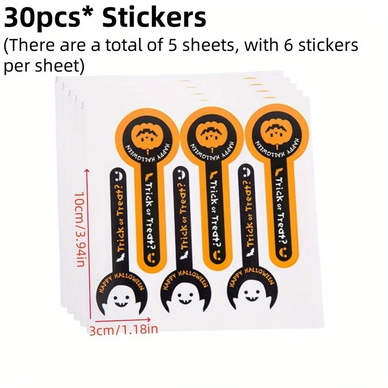30Pcs Halloween Trick Or Treat Seal Stickers Pumpkin Ghost Long Wrapping Sealing Labels for Candy Bag Gift Box Bottle Jar Decor view 5
