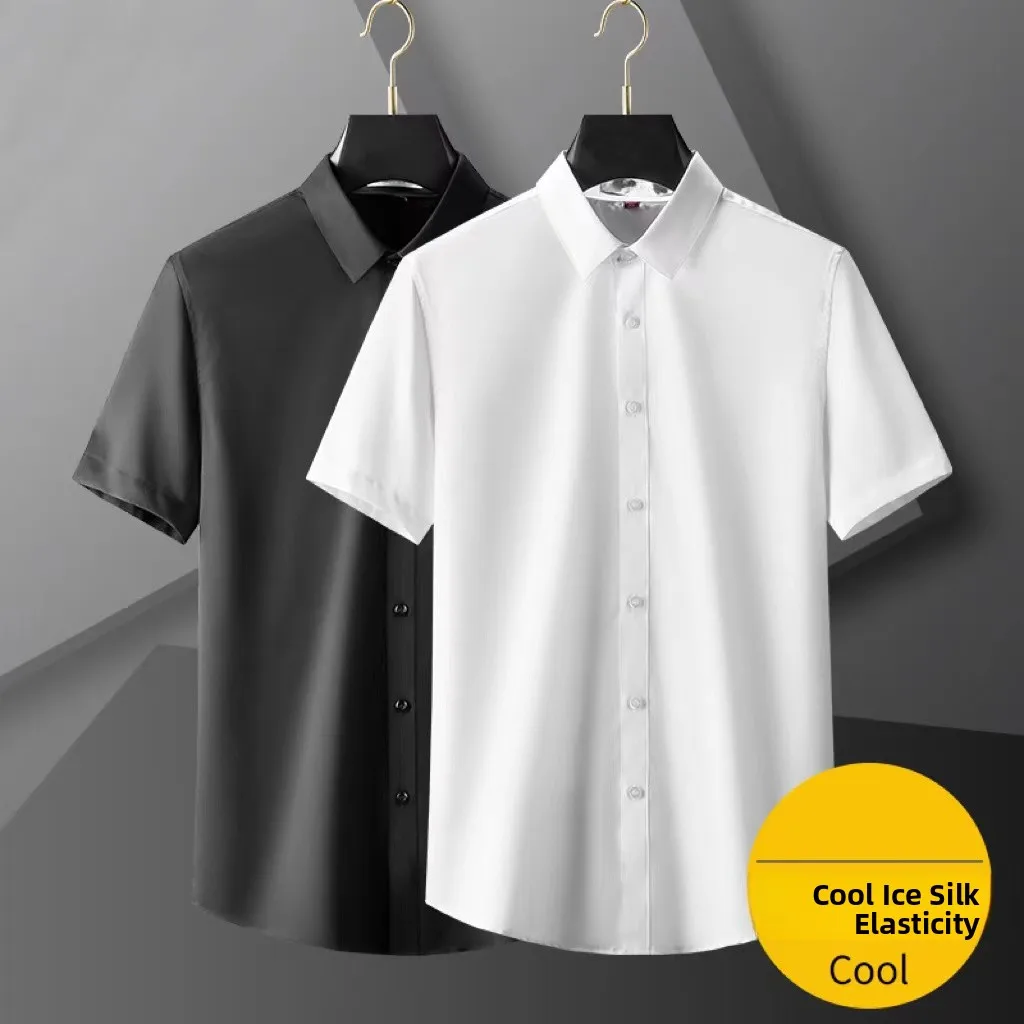 

Ice Silk ort Sve irt Men's Summer Thin Casual Busin Anti-Wrinkle Elastic Profional irt Working Wear White