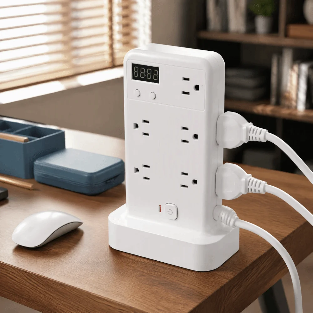 Flame-Retardant ABS Power Strip Tower Pure Copper Conductive 30 Sockets Desktop Extension Socket Built-in Digital Clock