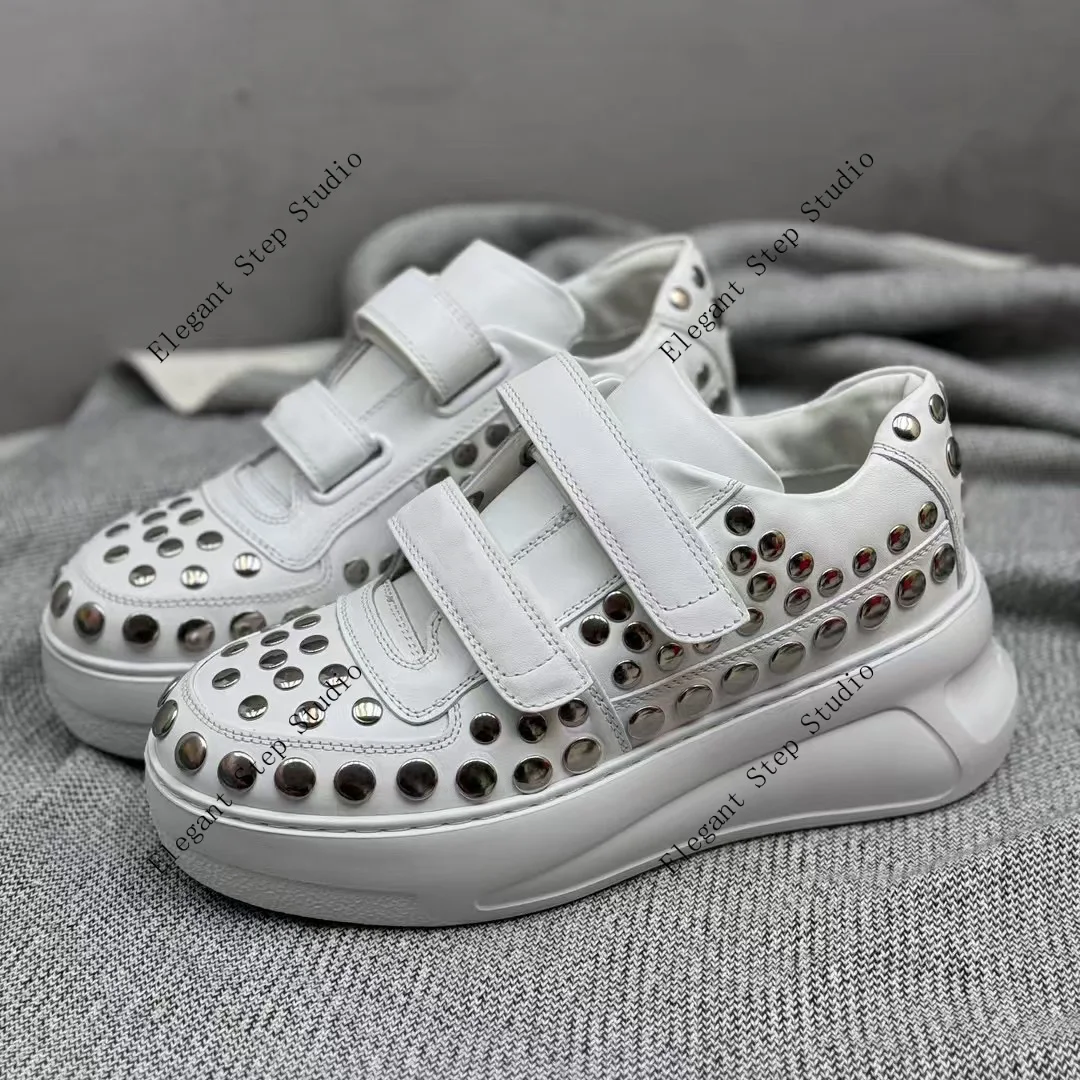 Women's Shoes Strap Platform Rubber Soles Sneakers Studded Round Toe Sole Height 4 Cm Studs