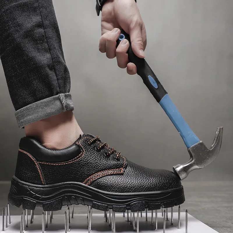 أحذية عمل جلدية مقاومة للماء للرجال، أحذية رياضية مضادة للسحق والثقب، أحذية أمان خارجية برؤوس فولاذية للرجال