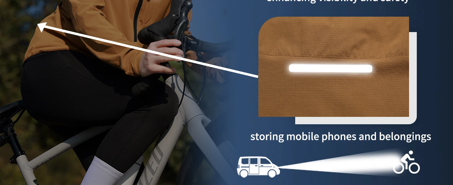 WOSAWE Unisex Fahrradjacke Wasserabweisend Leichtgewicht Herren Windbreaker Doppelreißverschluss YKK Reflektierend – Detail 7