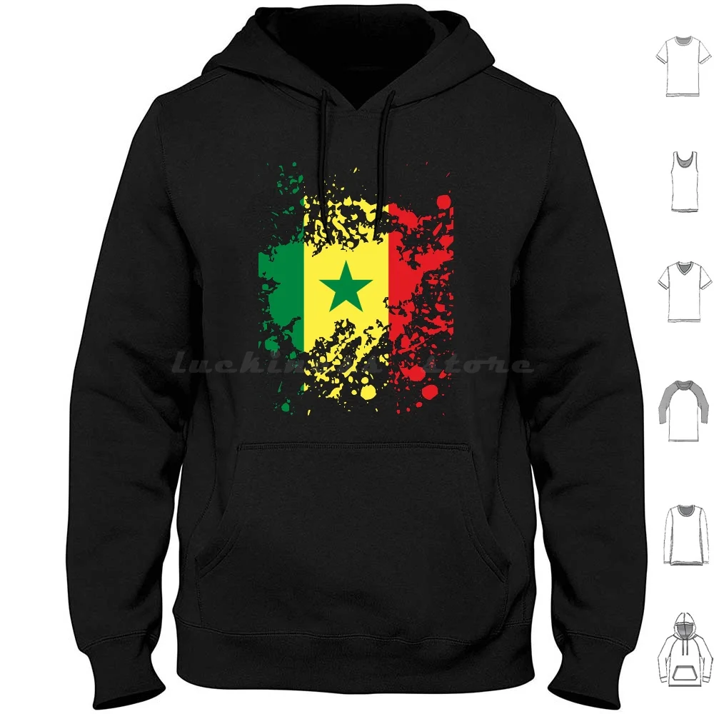 Senegal Flag Ink Splatter Hoodie cotton Long Sleeve Senegal Flag Ink Splatter Africa Cool Modern Stylish