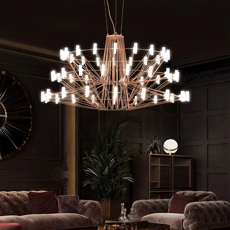 Villa living room chandelier duplex Nordic simple restaurant light soft decoration villa light