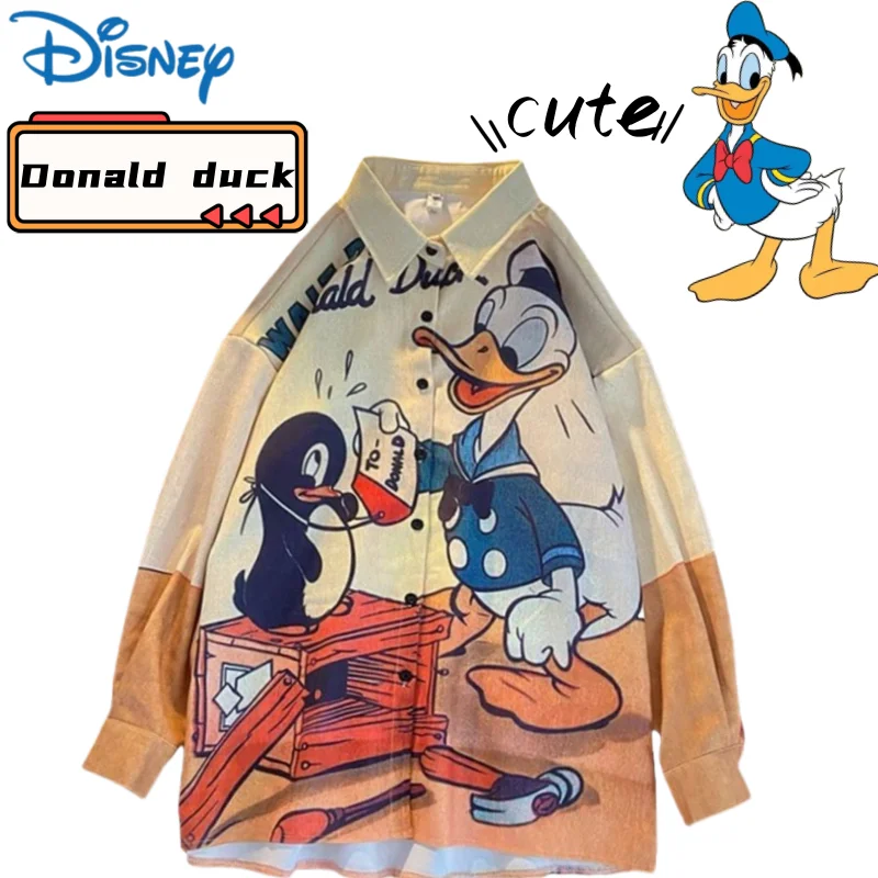 

Donald duck cute kawaii fashionable and versatile breathable spring and autumn retro cartoon casual long-sleeved shirt jacket