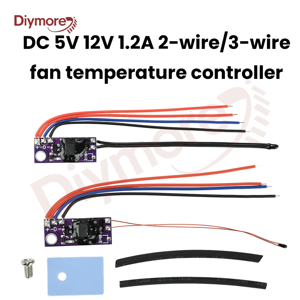 DC 5V/12V PWM Dimming Module 1.2A 2/3 Wire Fan Temperature Controller Routing CPU Heat Sink Micro Automatic Speed Regulation