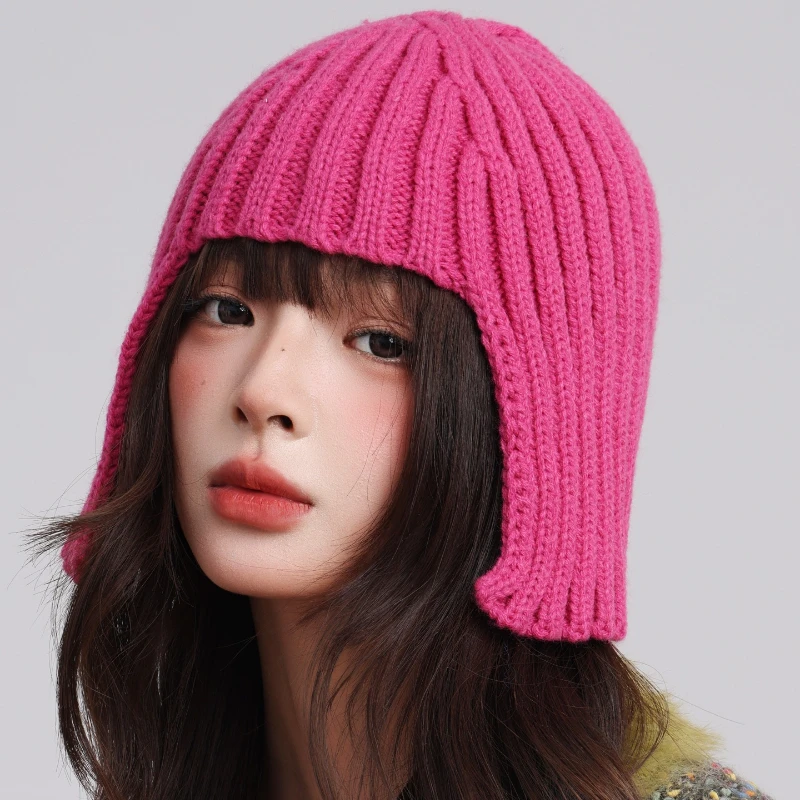 Теплая вязаная шапка для женщин, уличная шапка без регулируемого круглого верха без поля, складная средняя тонкая осенне-зимняя шапка