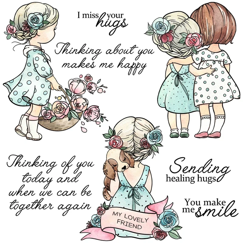 

Lovely Girls Friends Cutting Dies Clear Stamps DIY Scrapbooking Metal Dies Silicone Stamps For Cards Albums Decor