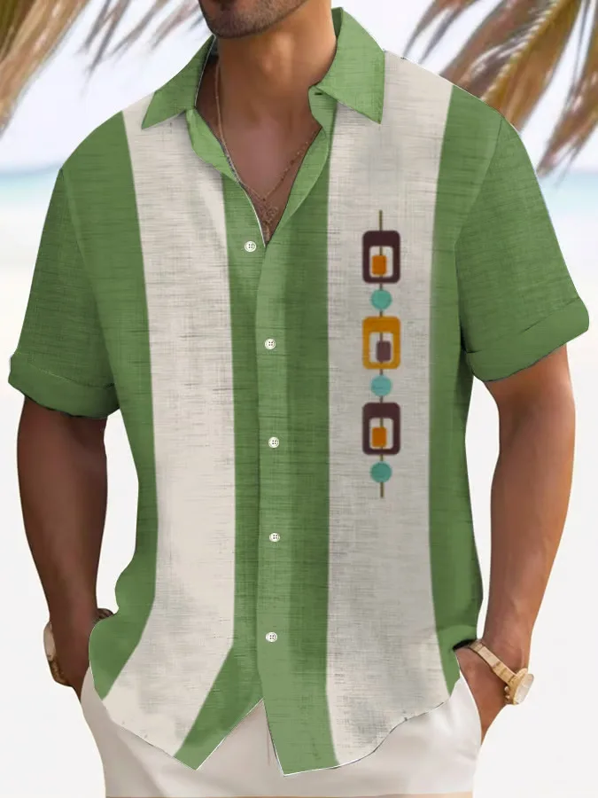

New Men's Ethnic Style Beach Leisure Vacation 3D Printed Short-sleeved Shirt Men's Simple Business Casual Hawaiian Vacation