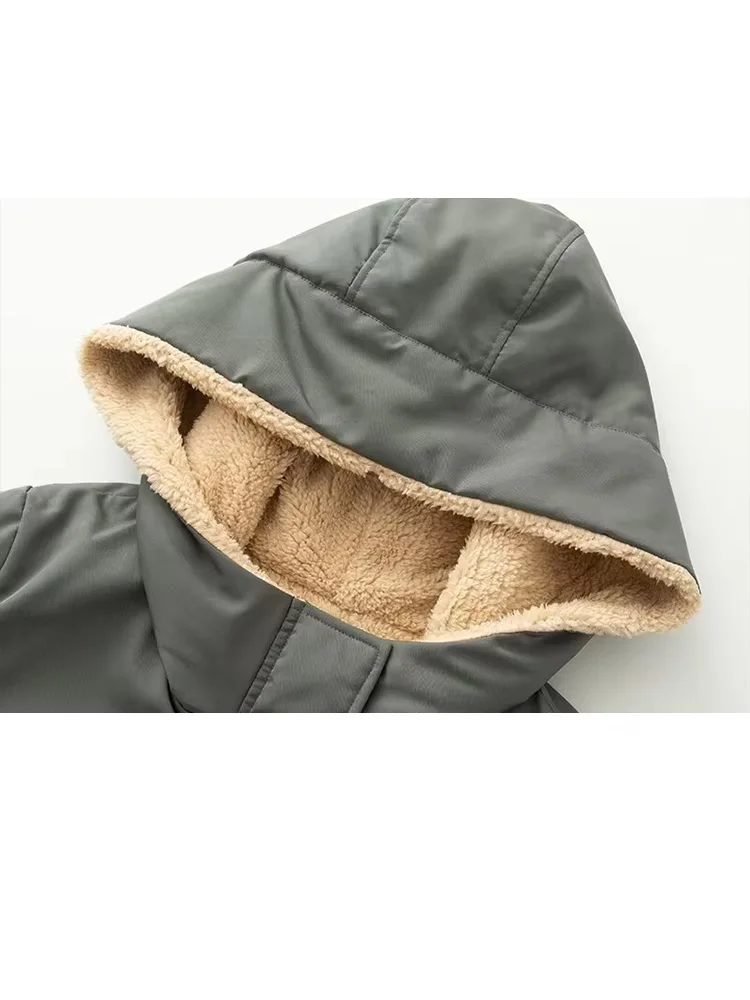 HH 2025 mujeres invierno nueva moda con capucha gruesa 2 colores Parker algodón mujer High Street Casual cálido chaqueta con bolsillo con cremallera