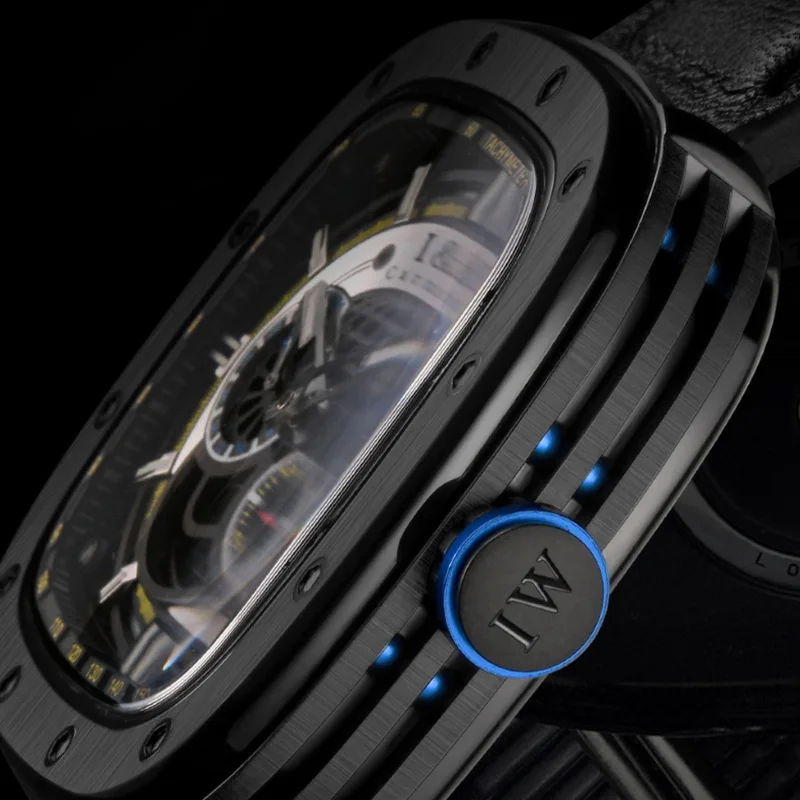 I&W ผู้ชายนาฬิกาอัตโนมัติสแควร์หรูหรานาฬิกานาฬิกาข้อมือแฟชั่น Sapphire Luminous Skeleton 50M กันน้ํา Punk