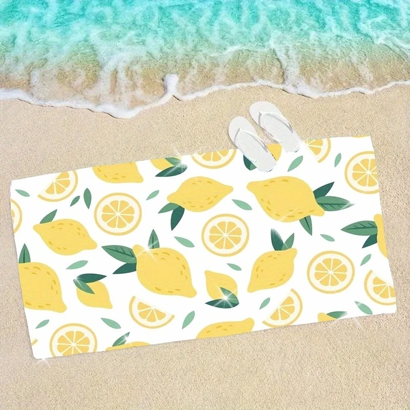 1pc Microfiber Lemon Pattern Beach Towel - Polyester Fabric, Machine Washable, Suitable for Travel, Swimming, Pool Towel