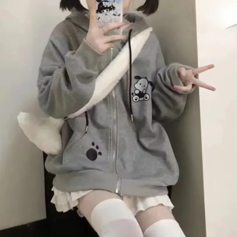 

Kawaii Dog Ears Hoodie Sweatshirt 2024 New Loose Zipper Tops Japanese Women Y2k E-Girl Long Autumn Sleeve Thin Sweatshirts