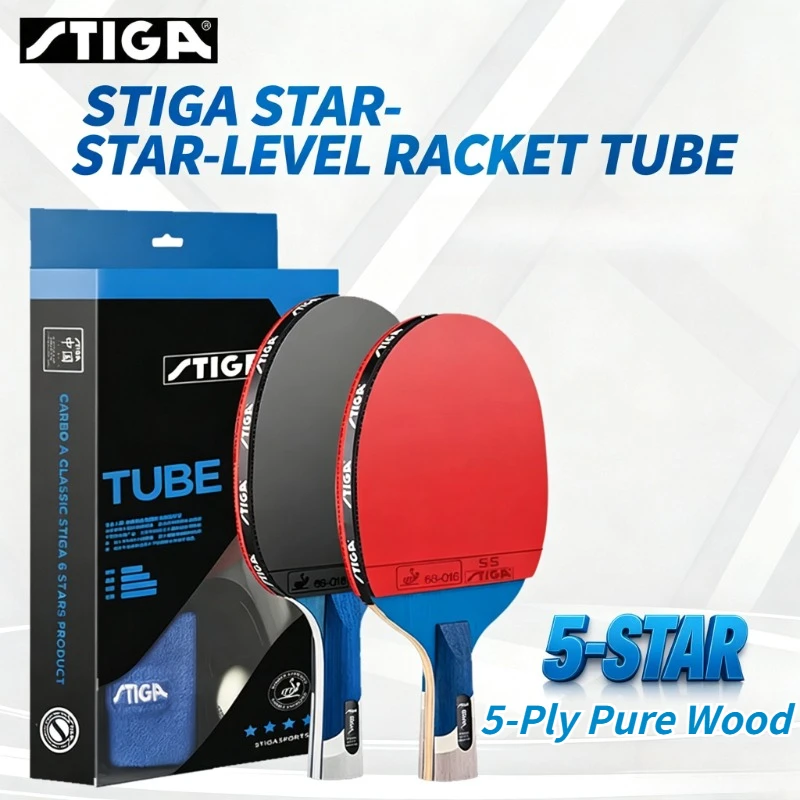 STIGA TURE 5-Star Table Tennis Racket Professional 5Ply Pure Wood Finished PingPong Paddle with High‑Elastic Inner‑Energy Rubber