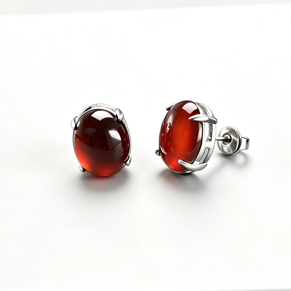 

Trendy Natural Blood Amber Stud Earrings Gemstone Oval 8*10mm for Women Lady Birthday Party Gift Fine Jewelry