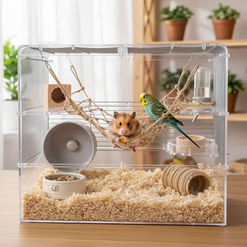 Hanfseil-Kletternetz für Haustier-Vögel und Hamster mit 4 Legierungshaken, rutschfest, langlebig, Käfigzubehör, kleines Haustierspielzeug, Hängemattenschaukel – Detail 7