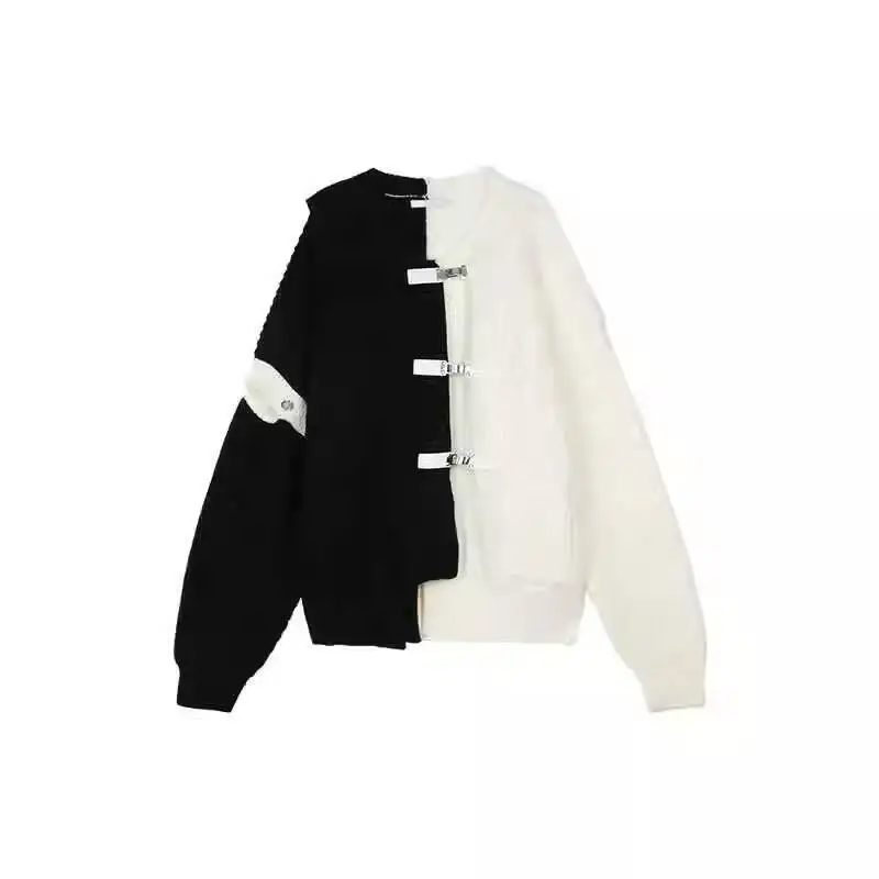 Men's Autumn Spring Patchwork Color Block Cardigan Sweater Stylish Cool Loose Fit Trendy High Street Knitwear Jacket