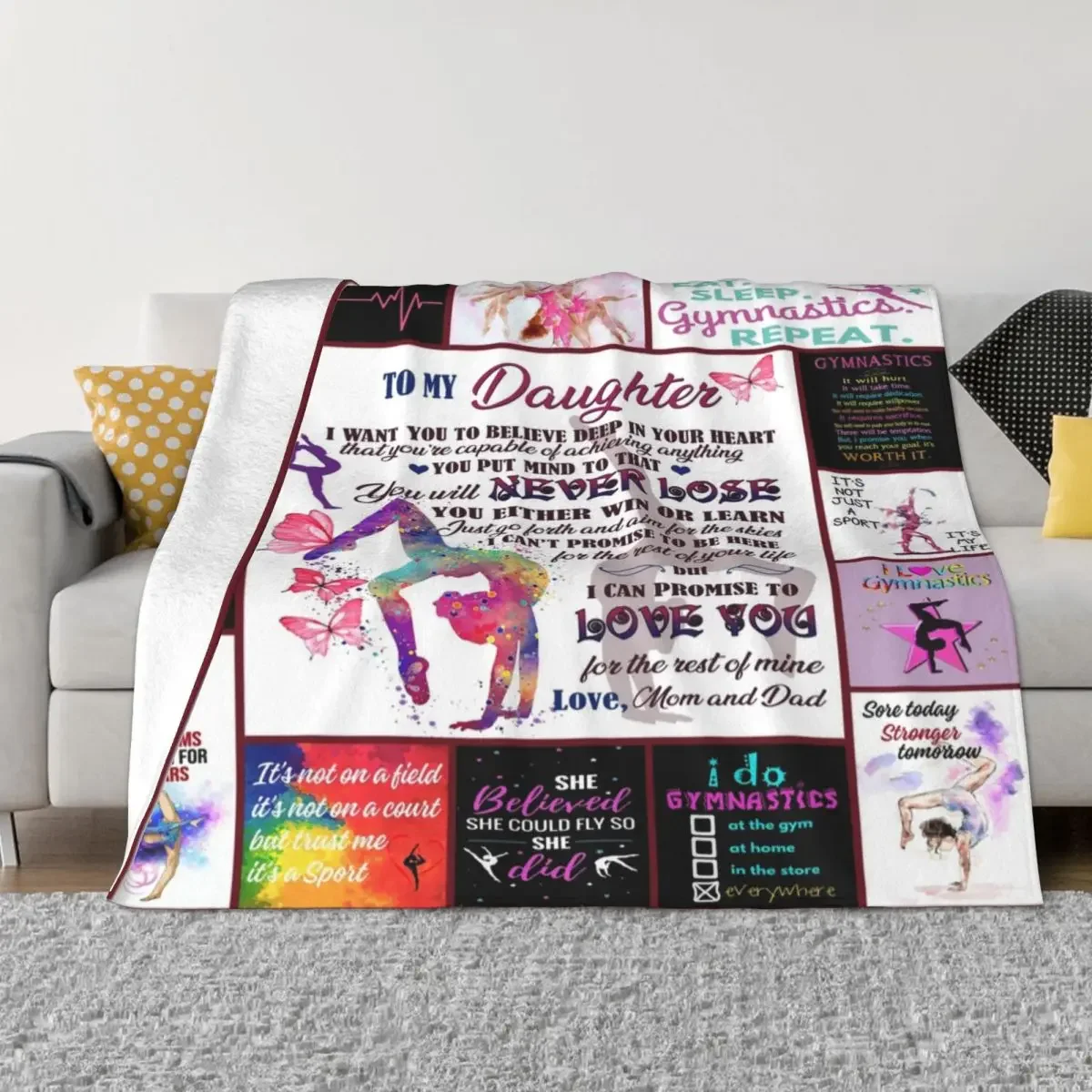 

I Love Gymnastics Plaid Blanket Flannel Textile Decor Cartoon Collage Warm Throw Blanket for Bedding Couch Plush Thin Quilt