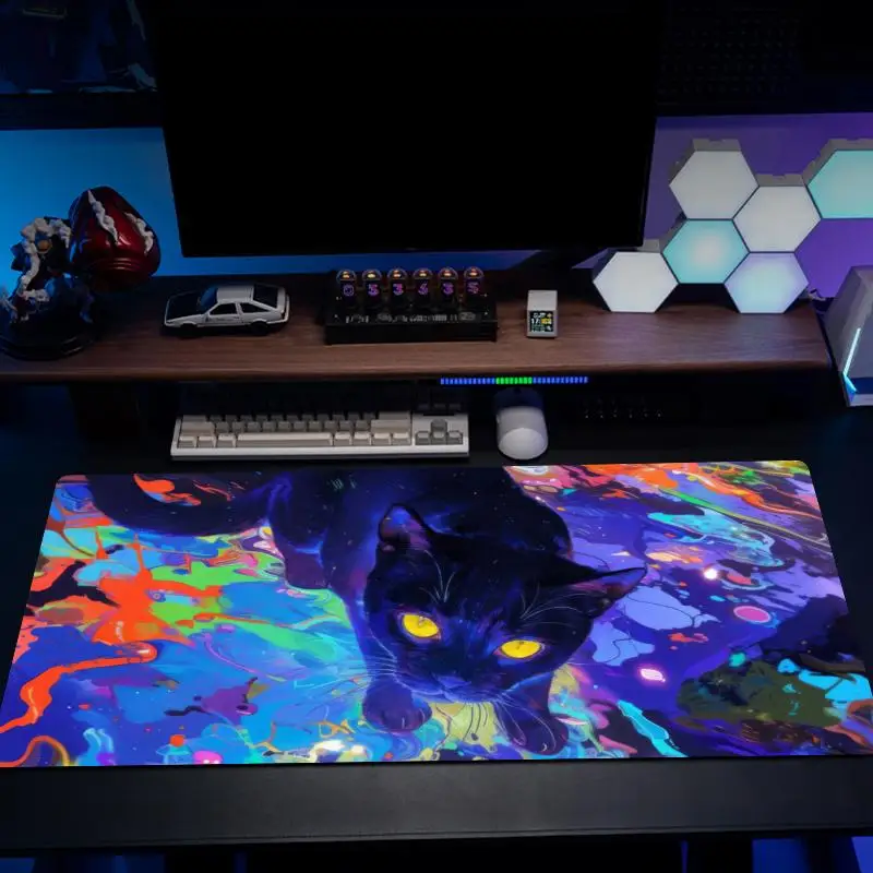 لوحة ماوس فنية على شكل قطة، حصيرة مكتبية كبيرة تجريدية، لوحة ماوس للألعاب مع سجادة لعب غير قابلة للانزلاق للمكتب #5